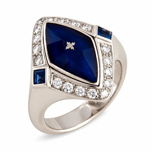 Faberge Каблучка з білого золота 750 проби з діамантами, сапфірами та емаллю F2066BL