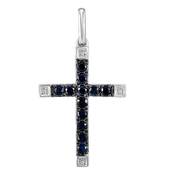Хрестик із білого золота з 4 діамантами та сапфірами Lurie Jewelry