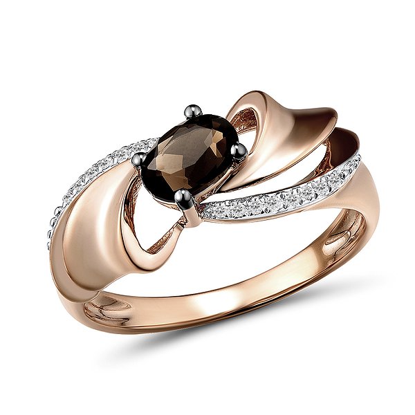 Золотое кольцо с бриллиантами и дымчатым кварцем Lurie Jewelry