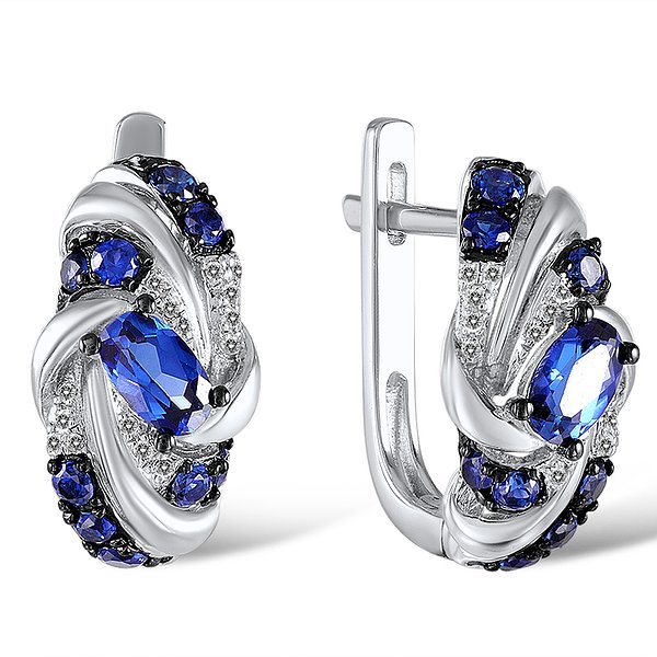 Сережки з білого золота з 30 діамантами та сапфірами Lurie Jewelry
