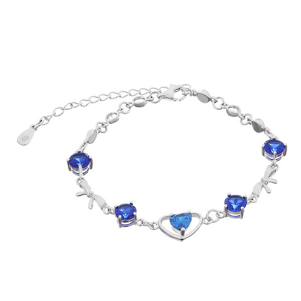 Серебряный браслет с 5 голубыми фианитами Silvex925