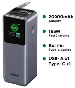 Повербанк UGREEN 165W 20000 mAh Retractable Cable PB726 55987B Cірий
