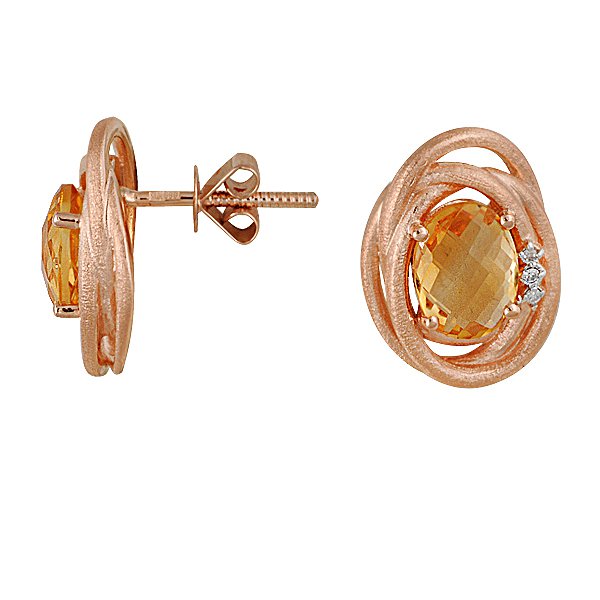 Золотые серьги-пусеты с бриллиантами и цитринами Lurie Jewelry EDA9151CT