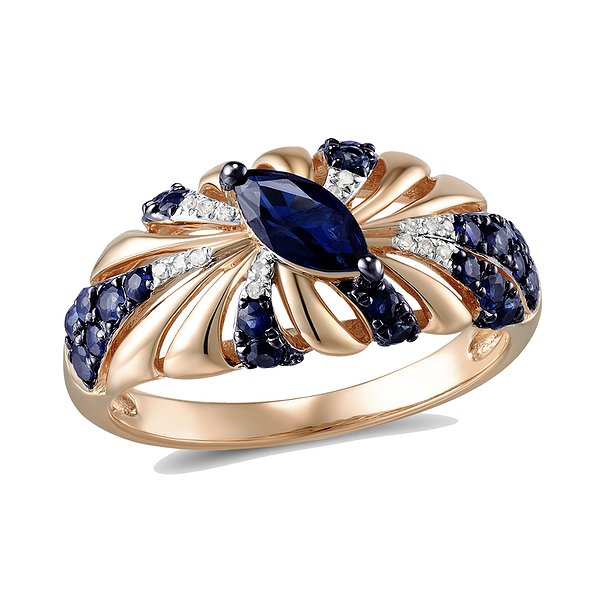 Золота каблучка з 16 діамантами та сапфірами Lurie Jewelry