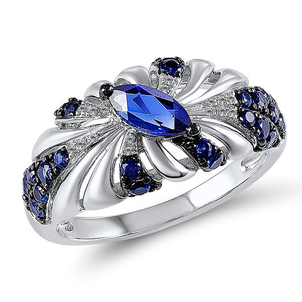 Кольцо из белого золота с 16 бриллиантами и сапфирами Lurie Jewelry