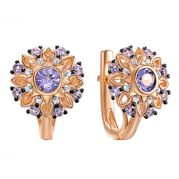 Золотые серьги с бриллиантами и танзанитами Lurie Jewelry