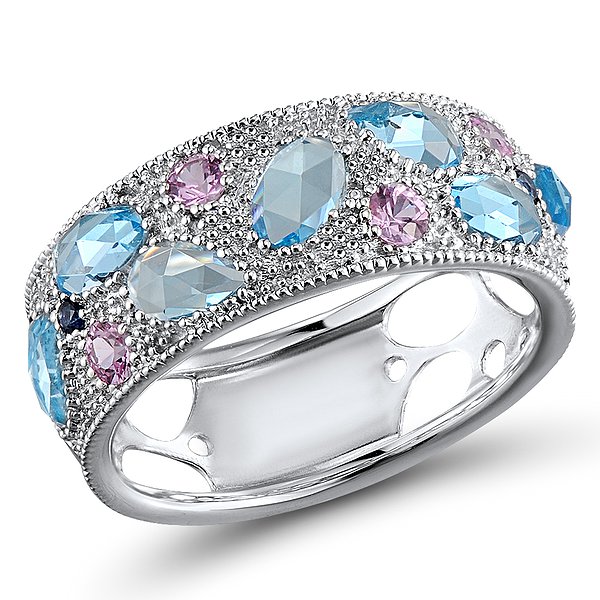 Каблучка з білого золота з 7 блакитними топазами Lurie Jewelry 10R303778