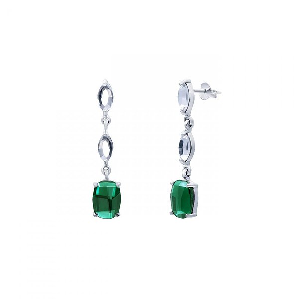 Серебряные серьги-подвески с зелёными и белыми фианитами Swarovski Lurie Jewelry