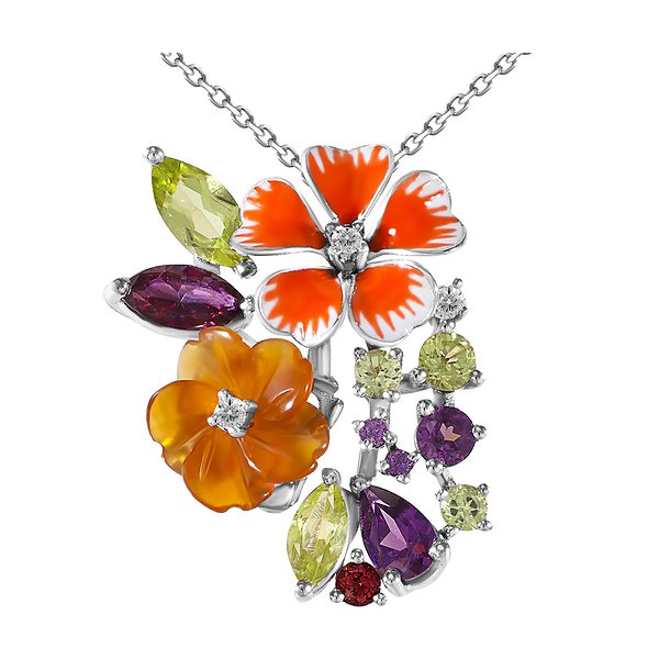 Кольє з білого золота з 3 діамантами та емаллю Lurie Jewelry 7PY12232W1