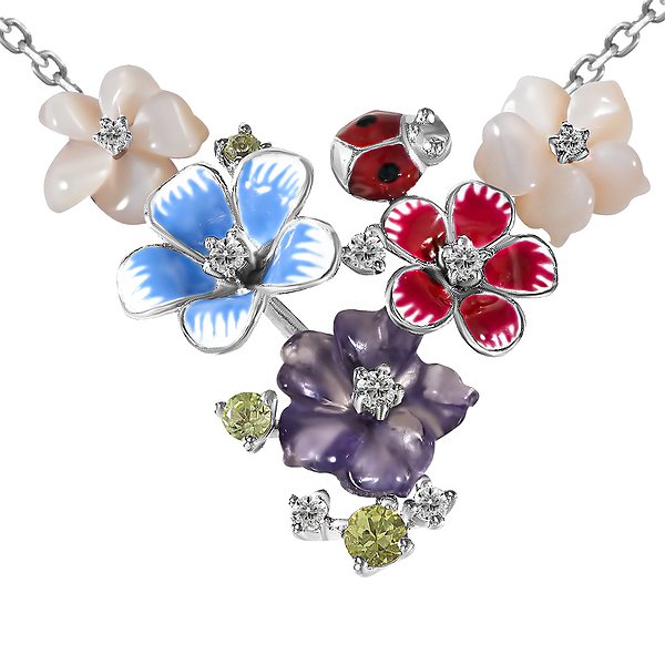 Колье из белого золота с 8 бриллиантами и эмалью Lurie Jewelry 7NY12379