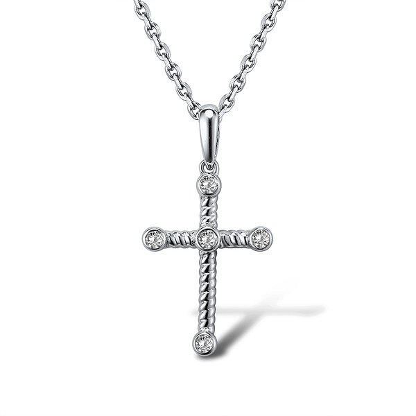 Хрестик із білого золота з 5 діамантами Lurie Jewelry P306096DIA14KW