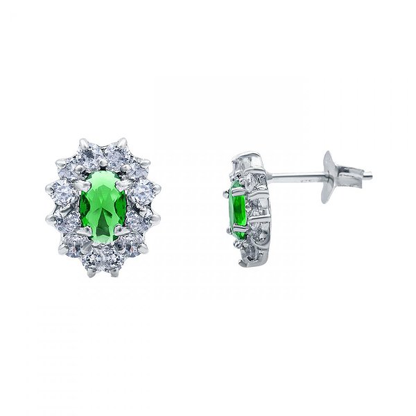 Серебряные серьги-пусеты с зелёными и белыми фианитами Lurie Jewelry