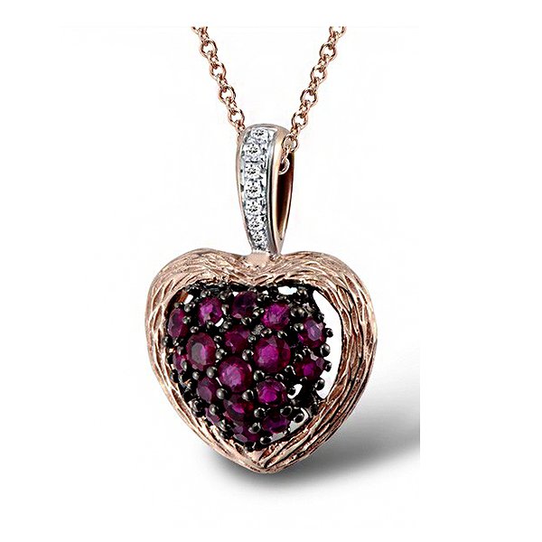 Золотой кулон с 7 бриллиантами и розовыми рубинами Lurie Jewelry