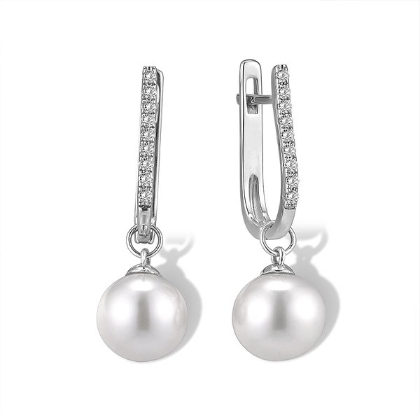 Сережки-підвіски з білого золота з діамантами 0,18 карата Lurie Jewelry
