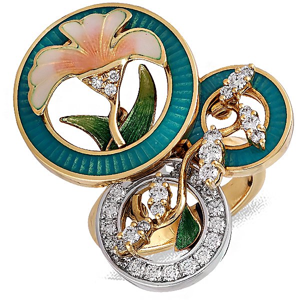 Faberge Кольцо из жёлтого золота 750 пробы с 34 бриллиантами и эмалью F2654/OT