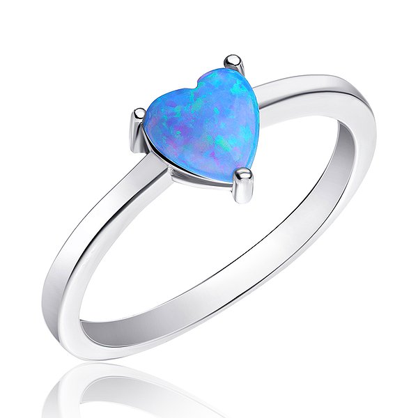 Серебряное кольцо «Сердце» с голубым опалом Silvex925