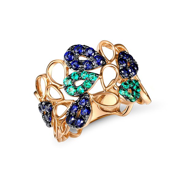 Золотое кольцо 375 пробы с синтетическими сапфирами Lurie Jewelry