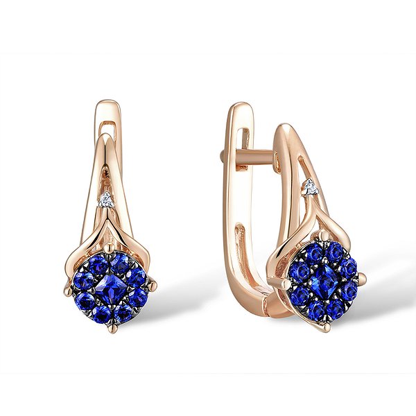 Золоті сережки з 2 діамантами та сапфірами Lurie Jewelry