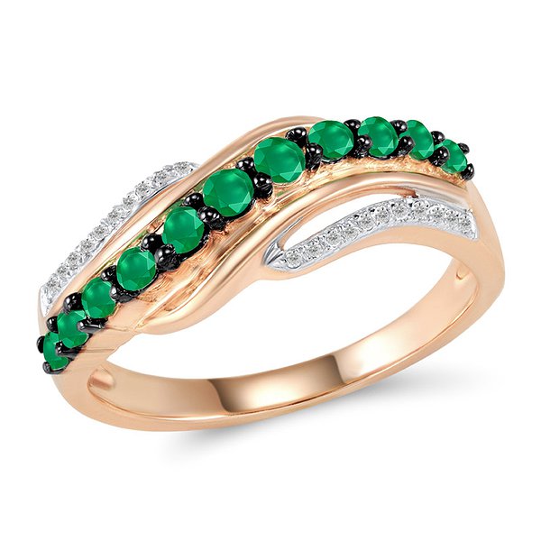 Золотое кольцо с 22 бриллиантами и изумрудами Lurie Jewelry