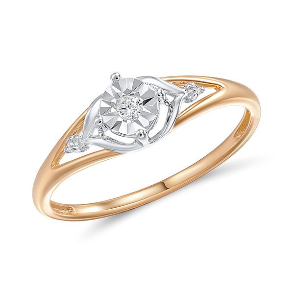 Каблучка на заручини з комбінованого золота з трьома діамантами Lurie Jewelry