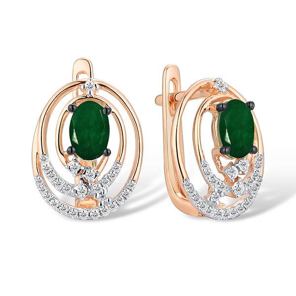 Золоті сережки з діамантами 0,19 карата та смарагдами Lurie Jewelry