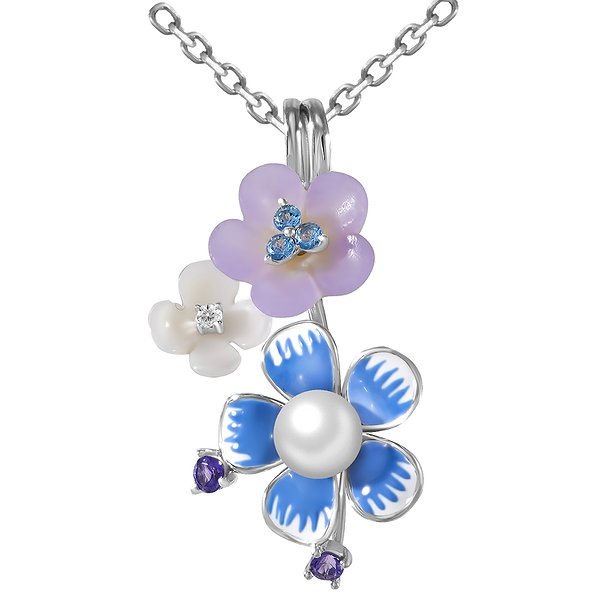 Кольє з білого золота з діамантом та емаллю Lurie Jewelry 7PY12231W
