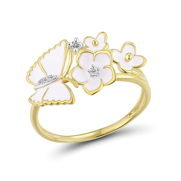 Каблучка з жовтого золота з діамантами та емаллю Lurie Jewelry