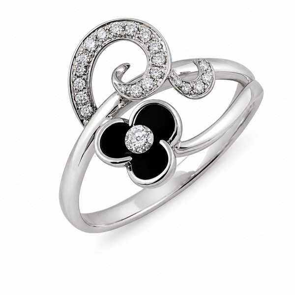 Кольцо из белого золота с бриллиантами 0,14 карата и эмалью Lurie Jewelry 7R34408