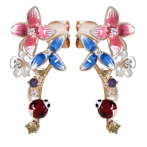 Сережки-пусети з жовтого золота з 8 діамантами та емаллю Lurie Jewelry 7EY12383