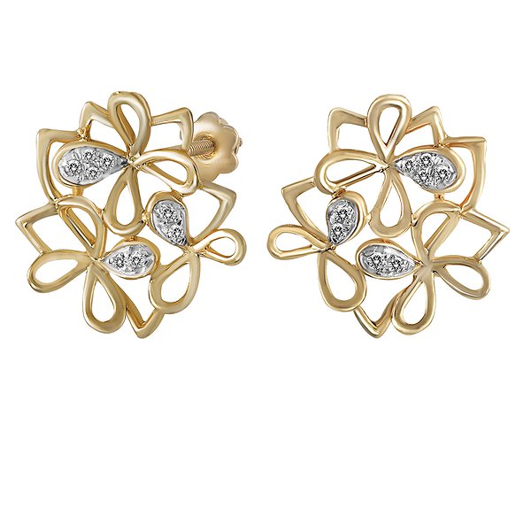 Серьги-пусеты из жёлтого золота с 16 бриллиантами Lurie Jewelry
